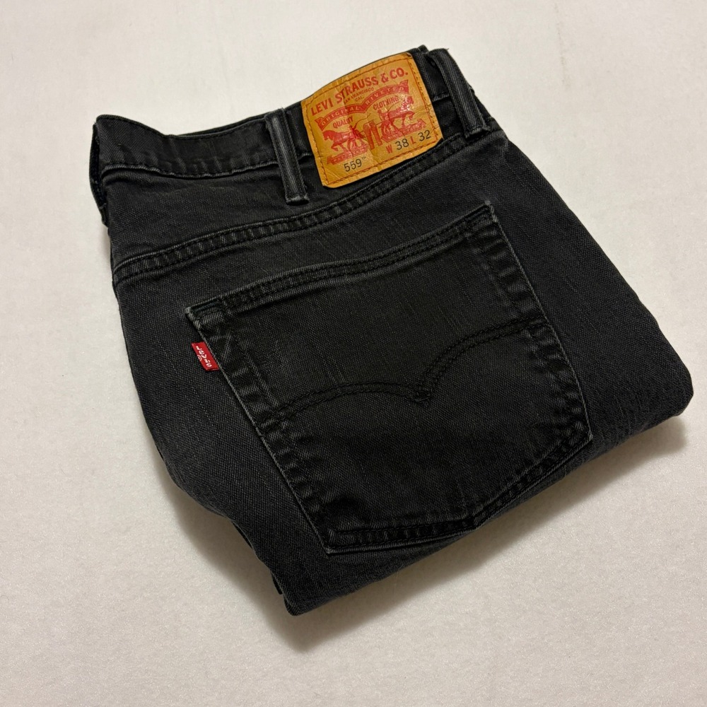 Levis 559 Relaxed Straight Jeans Mens 38x32 Black Denim Pants 00559-0239